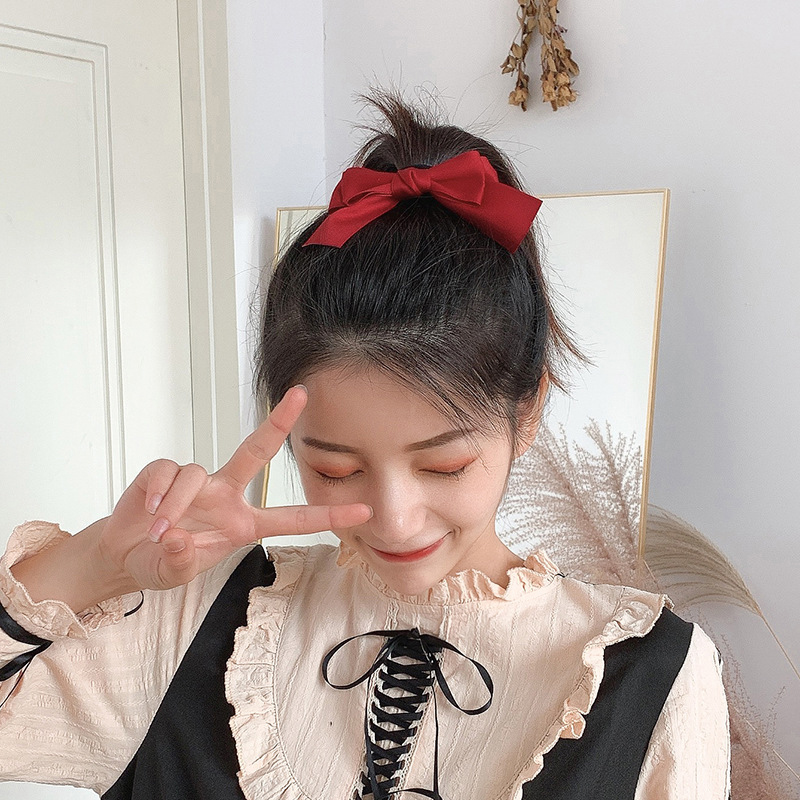Dây buộc tóc vải satin màu trơn phong cách Nhật Bản