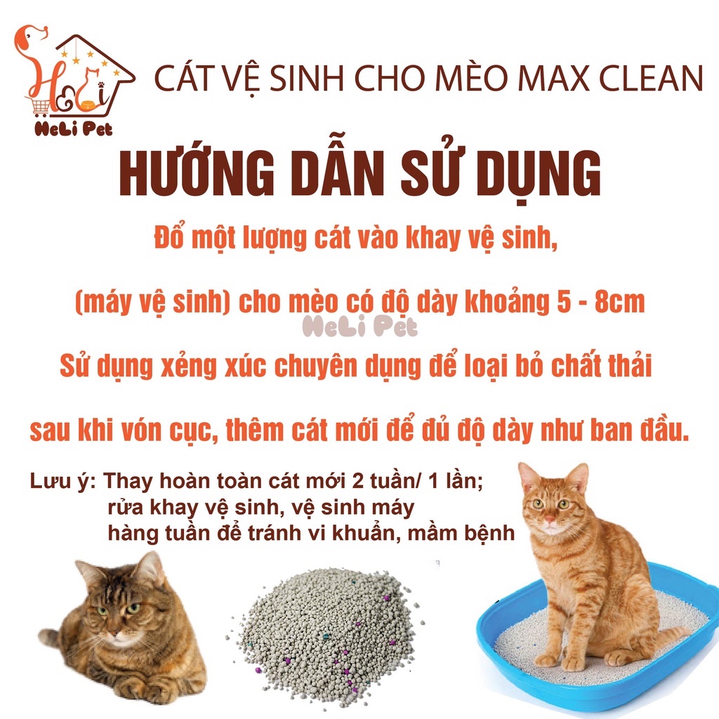 Cát Vệ Sinh Cho Mèo Max Clean Dùng Máy Dọn Phân Mèo, Khay Vệ Sinh Hương CHANH 4Kg Siêu Vón Siêu Ít Bụi