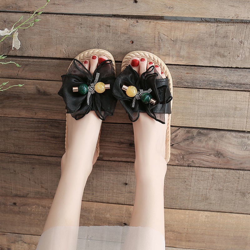 CHZK Dép Sandal Bằng Vải Voan Màu Sắc Trơn Phong Cách Hàn Quốc Cho Nữ