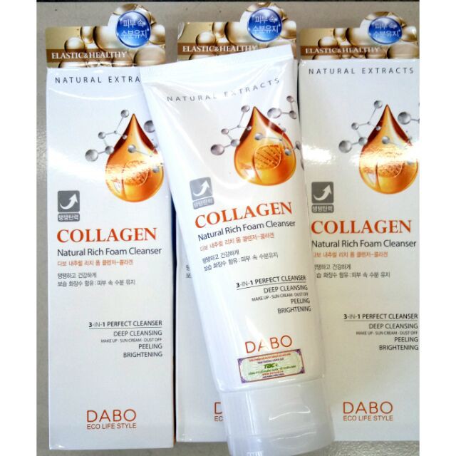 Sữa rửa mặt collagen ngừa thâm xạm Dabo 3in1 Hàn quốc 180ml/ Hộp Và 1 gói tẩy da chết Beauskin Apple 3ml/gói