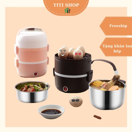 Hộp cơm giữ nhiệt inox 3 tầng phích 2 chân công suất 200W