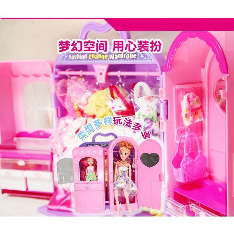 Tủ Quần Áo Búp Bê Công Chúa Barbie Đáng Yêu Cho Bé Gái