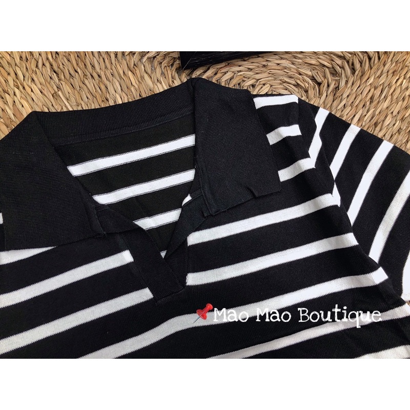 [Free Ship][Ảnh Thật] Áo len Nữ mongtoghi kẻ 2 màu đen/be | BigBuy360 - bigbuy360.vn