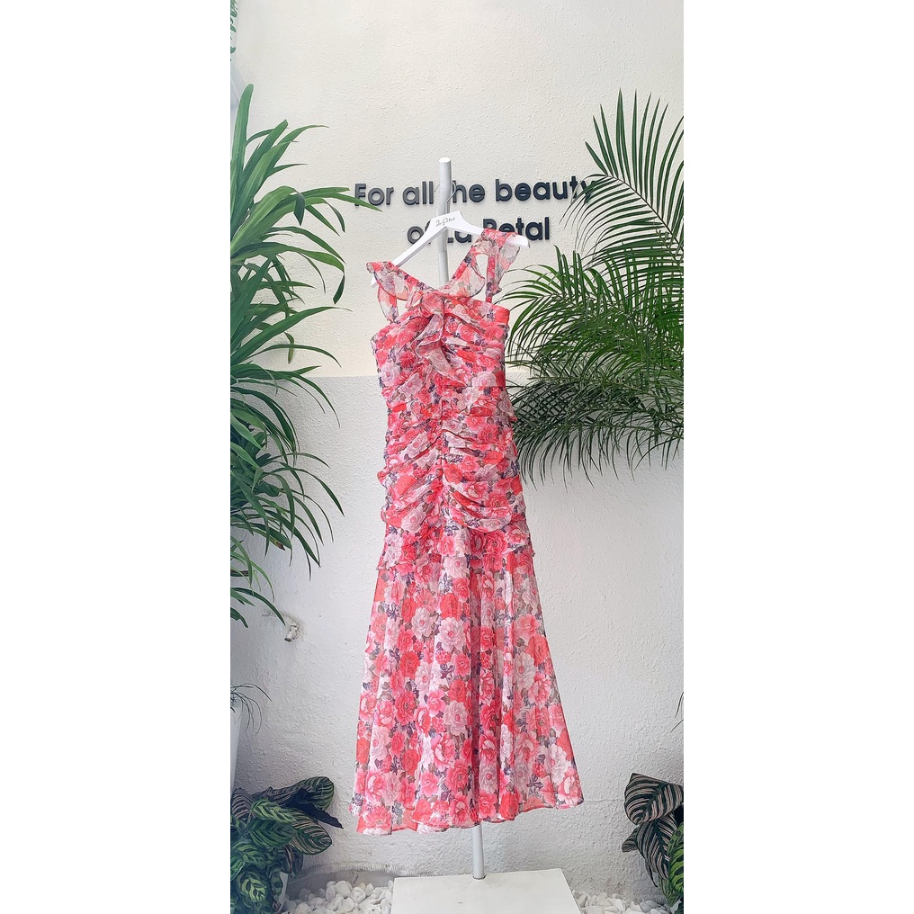 Váy tơ hoa hồng đi biển du lịch Rosie Dress