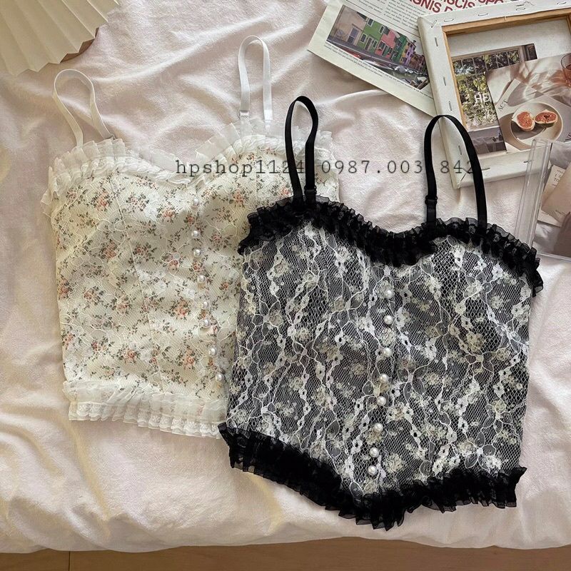 Áo 2 dây bra ren tiểu thư dáng croptop loại đẹp hàng cao cấp