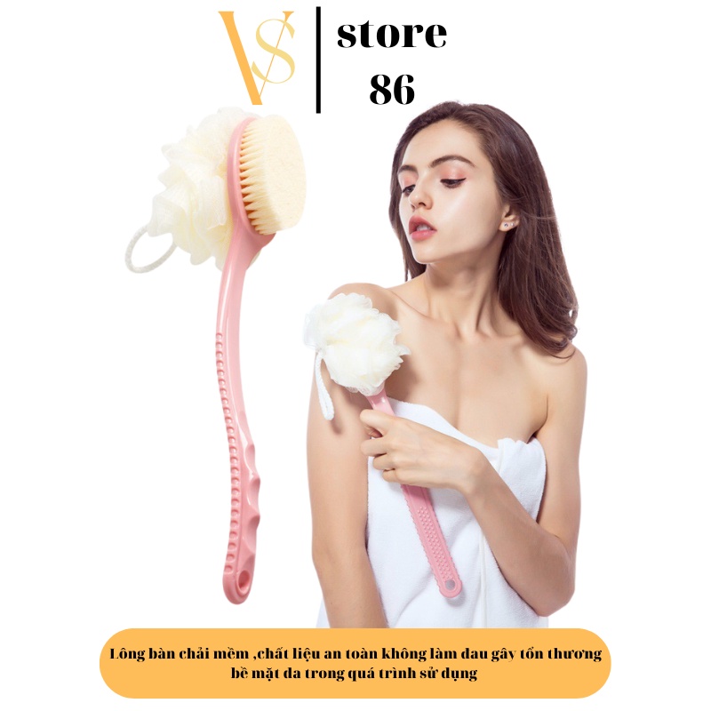 Cây cọ lưng kèm bông tắm tạo bọt 2in1 kiêm bàn chải chà lưng