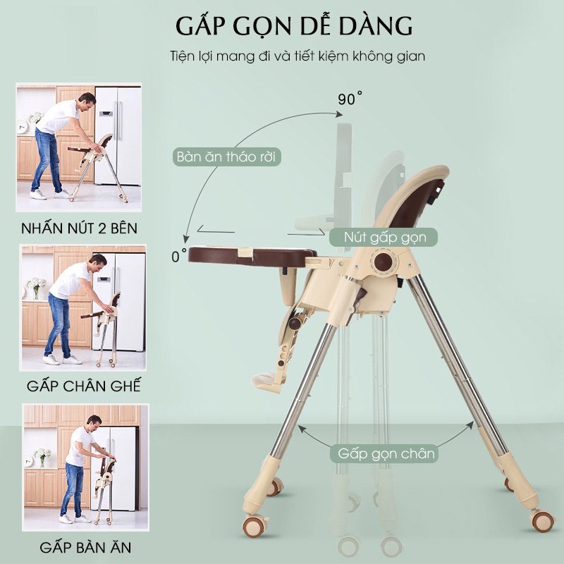 Ghế ăn dặm cho bé cao cấp V-Baby Grow 806 và GA002 - Có thể gấp gọn - Nâng hạ độ cao dễ dàng