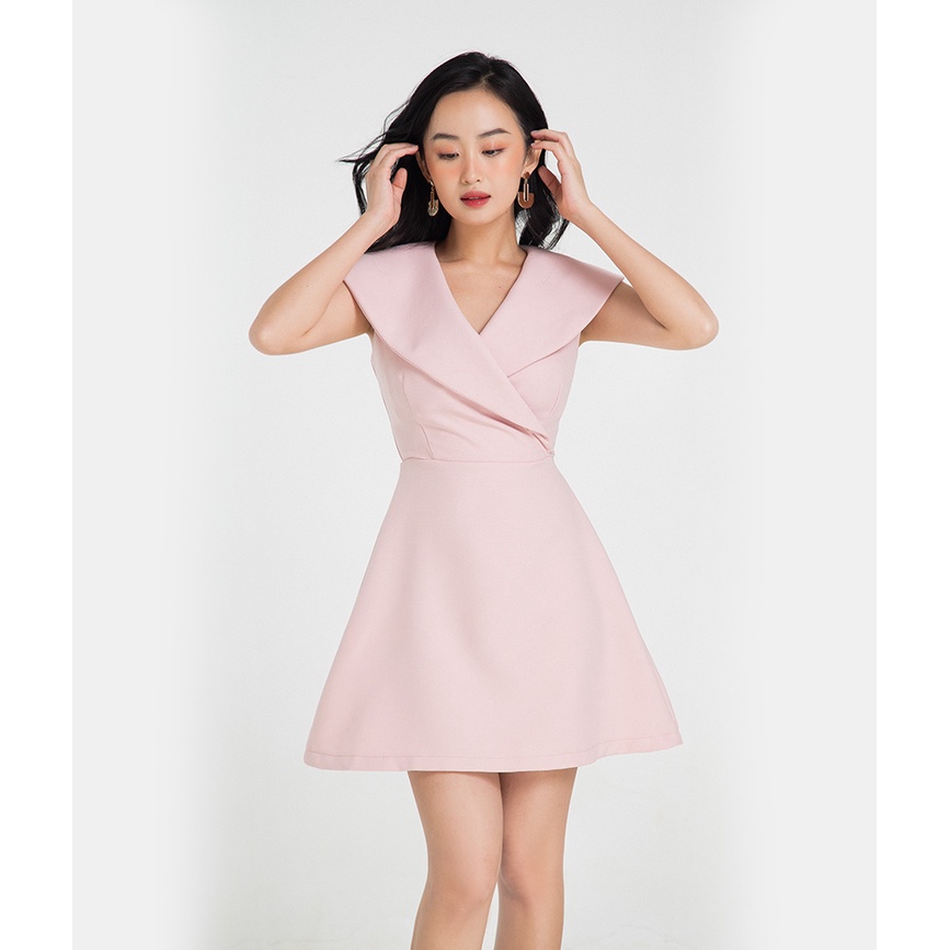 Đầm xoè nữ thời trang HNOSS cổ vest không tay HNDLU034