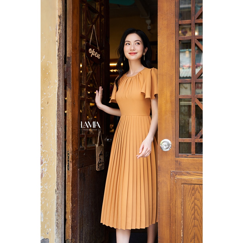 Đầm nữ hè Lamia Design LD120 màu cam xếp ly dưới