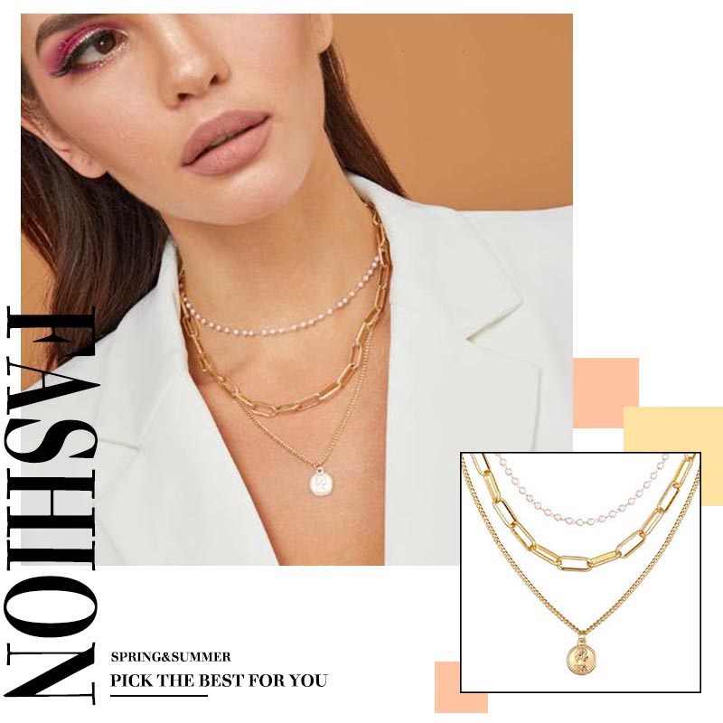 Cổ điển Gold Necklace Dây Chuyền Vàng Vòng Cổ Nữ Choker Chain Ngọc Trai