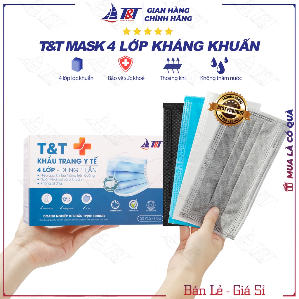 Khẩu trang y tế 4 lớp TT MASK kháng khuẩn [ 50 chiếc / hộp ] - Chính hãng DNTN Trịnh Chung