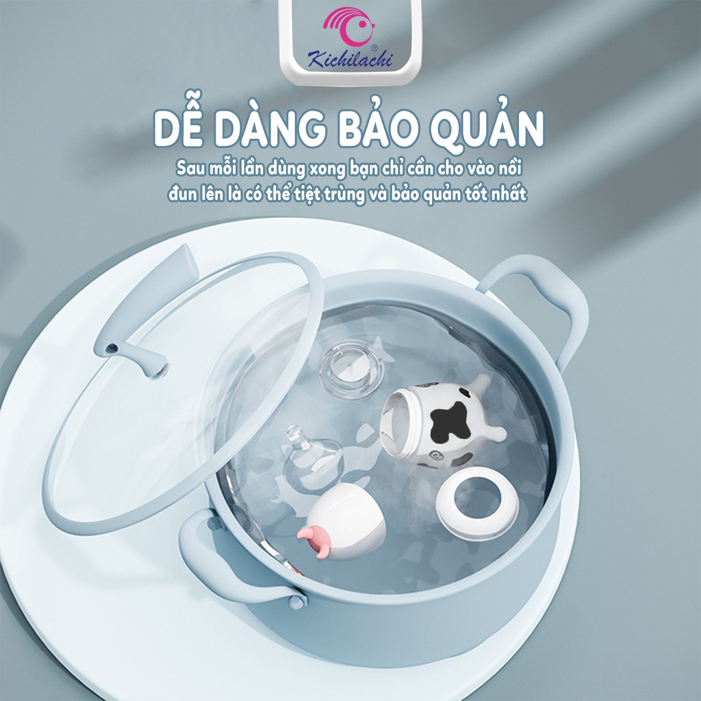 Bình Sữa Cho Bé Kichilachi Cổ Rộng , Chất Liệu Silicon Hình Bò Sữa Với Núm Ti Siêu Mềm