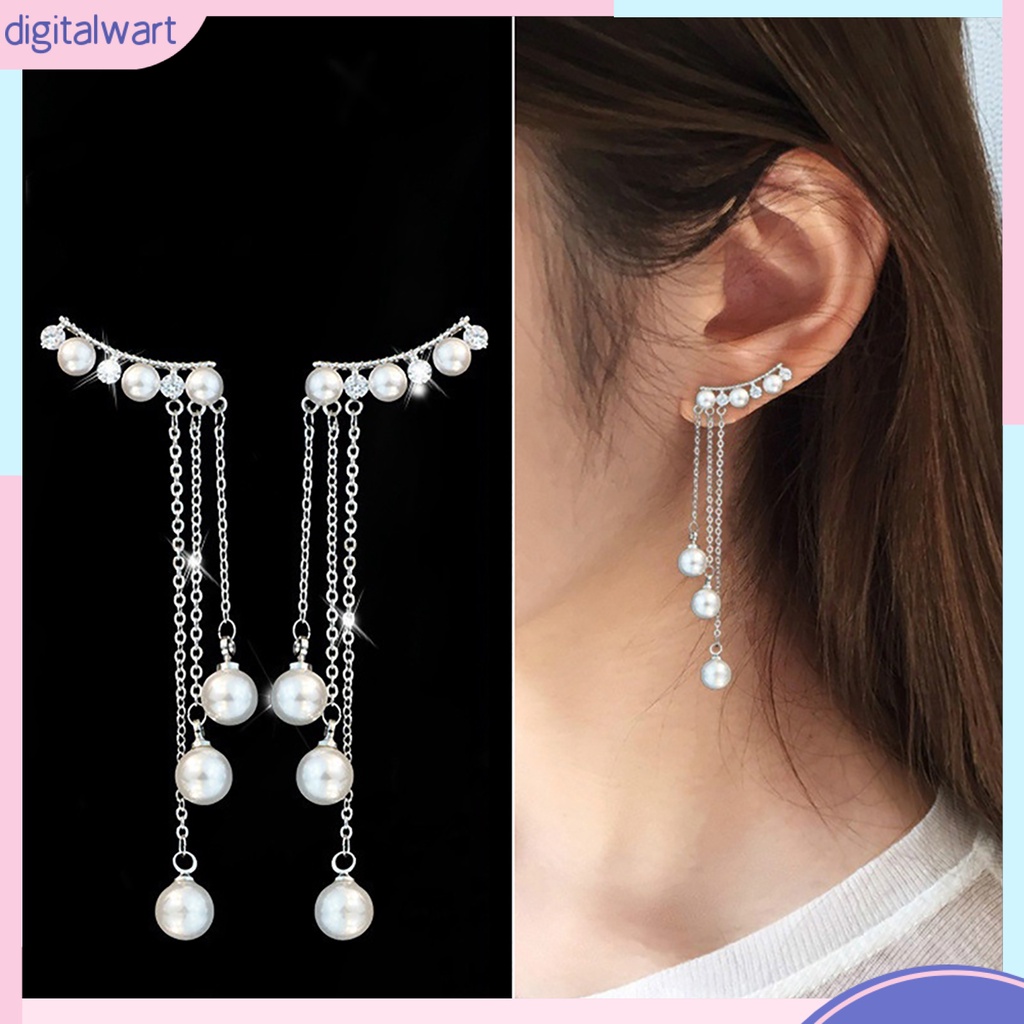 Cặp khuyên tai dáng dài thiết kế đính ngọc trai nhân tạo sang trọng cá tính dành cho nữ