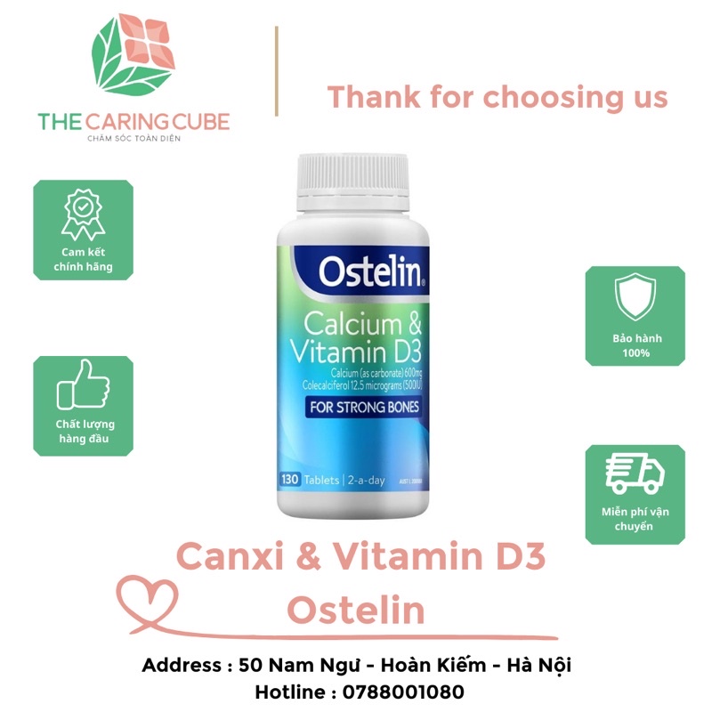 Viên uống Canxi bầu Úc Ostelin Calcium & Vitamin D3 130 viên - The Caring Cube