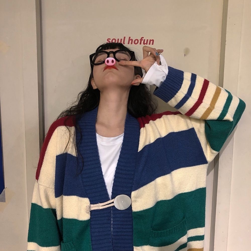 Mới Áo khoác Cardigan dệt kim dáng rộng phong cách Hàn Quốc
