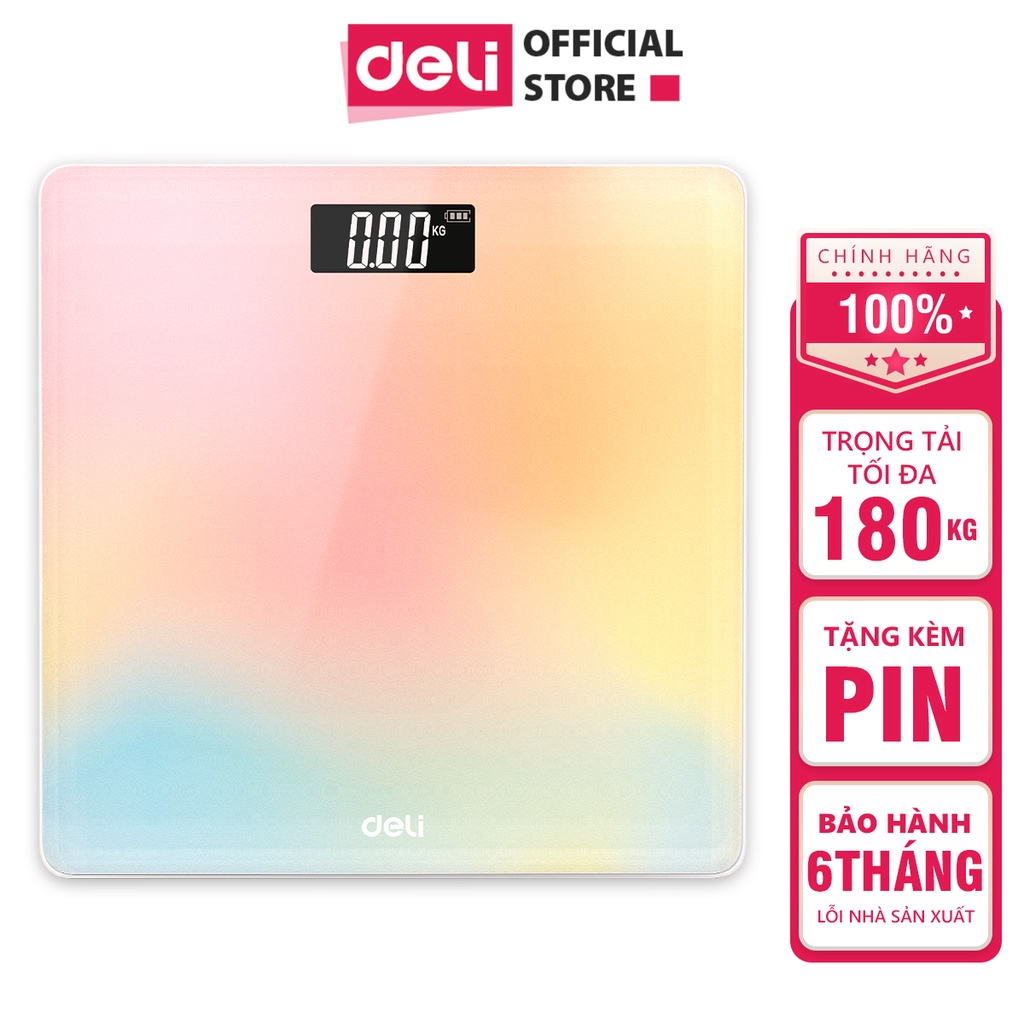 Cân điện tử sức khỏe Deli - Thiết kế mới màu ombre độc đáo, số đo chính xác, tải trọng tới 180kg - E86120