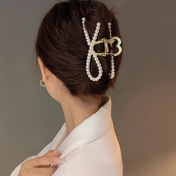 Kẹp Tóc Kim Loại Hình Móng Vuốt Đính Ngọc Trai Nhân Tạo Thời Trang Hàn Quốc
