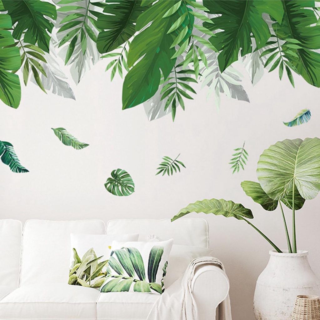 CLEOES Sticker Dán Tường Tự Dính Họa Tiết Lá Cây Nhiệt Đới Trang Trí Phòng Khách