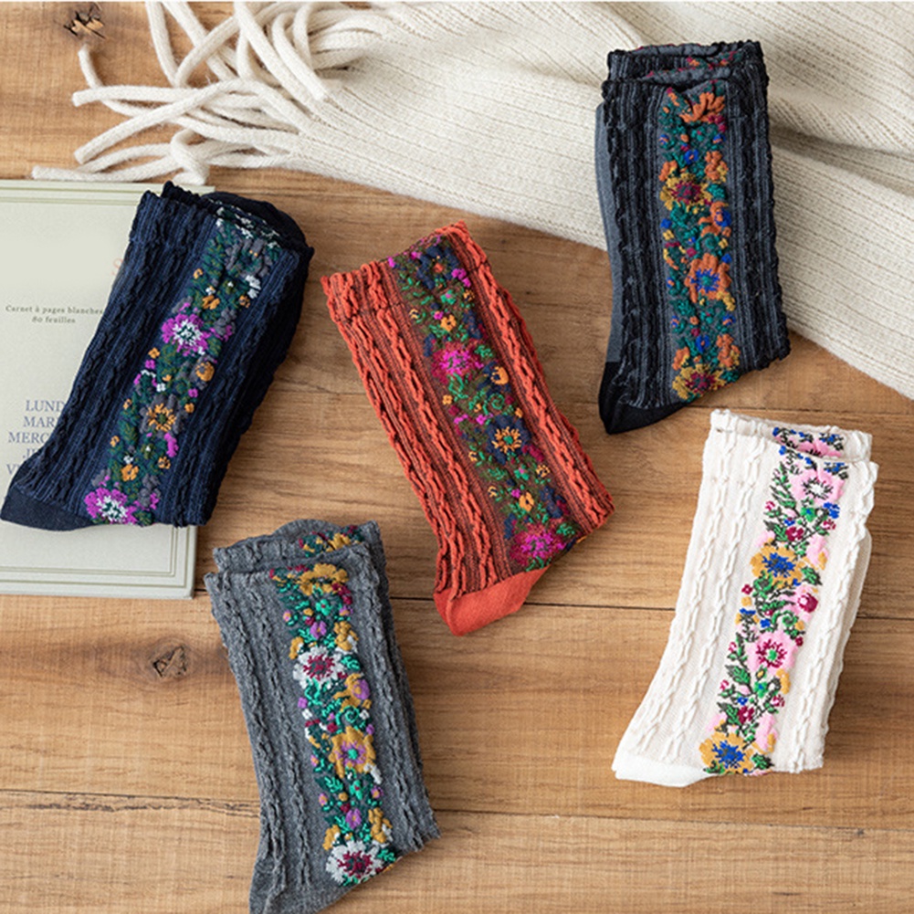 tất cotton giữ ấm họa tiết hoa cổ điển thời trang cho nữ