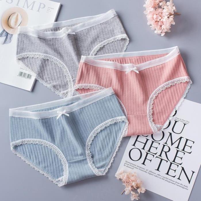 (S5) Quần Lót Cotton Tăm Viền Ren GSS2801