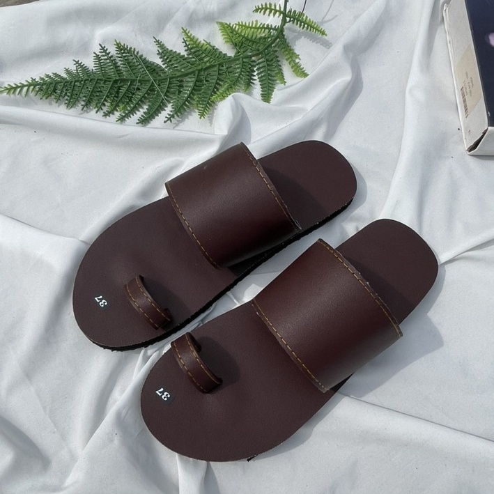 dép xỏ ngón nam nữ đế bằng màu nâu ( sandal đồng nai )