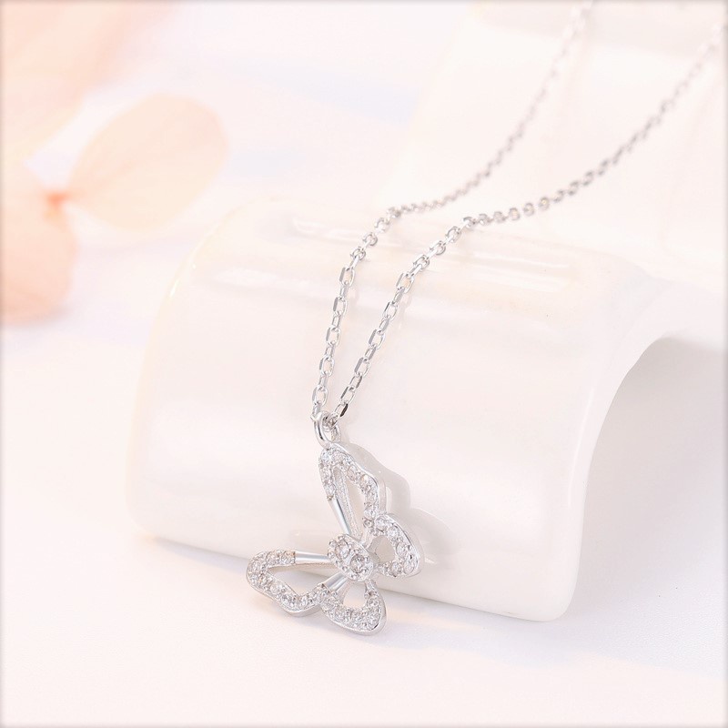 Dây chuyền bạc nữ Evasilver hình móc treo cánh bướm, Chuẩn vòng cổ chất liệu bạc ta sáng bóng