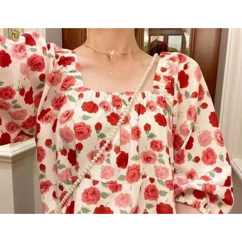 VÁY BABY DOLL HOA HỒNG, TAY PHỒNG XINH XẮN | BigBuy360 - bigbuy360.vn