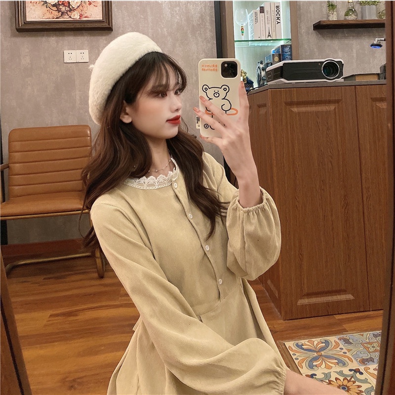 ZHELIHANGFEI Đầm Nhung Dáng Dài Chiết Eo Phong Cách Thời Trang Retro Dành Cho Nữ