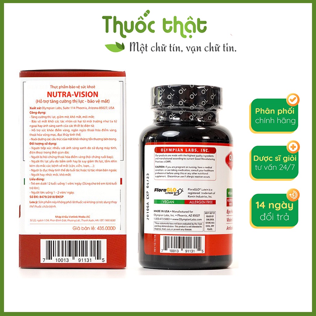 Nutra Vision Olympian Labs - Cho Đôi Mắt Khỏe Mạnh - Hộp 30 Viên