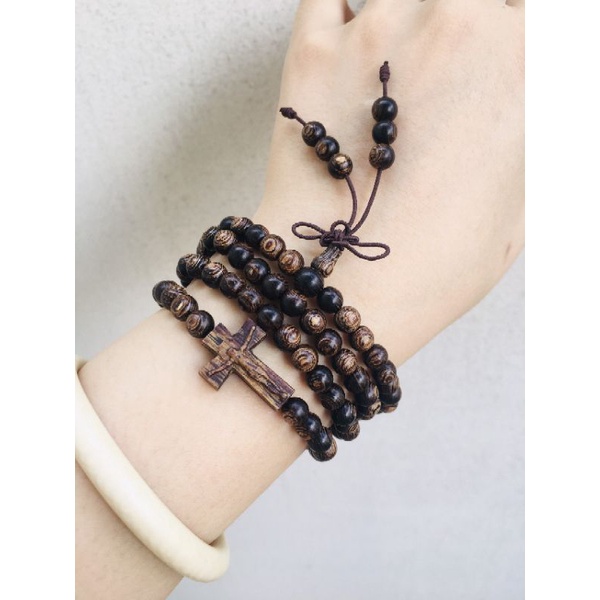 Chuỗi vòng trầm hương sánh chìm mix thánh giá trầm sánh