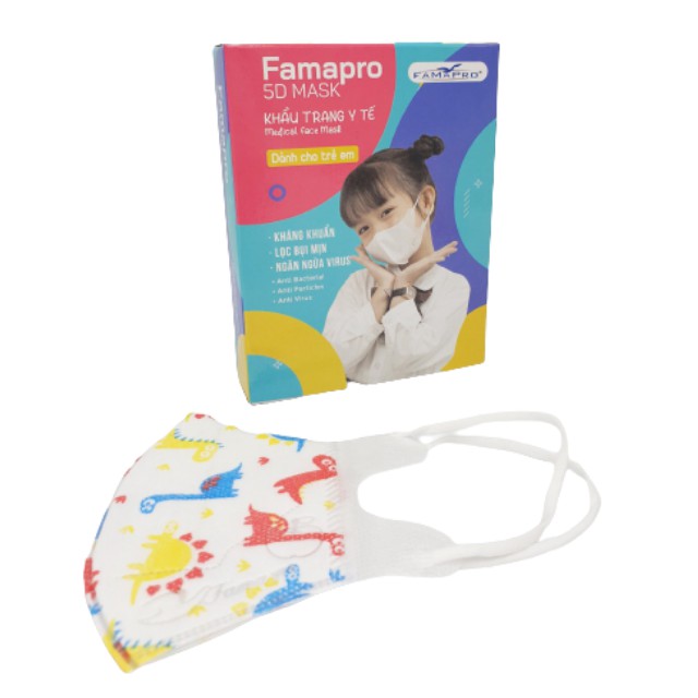 Combo 3 hộp khẩu trang y tế trẻ em 3 lớp kháng khuẩn Famapro 5D Baby hình (10 cái / hộp)