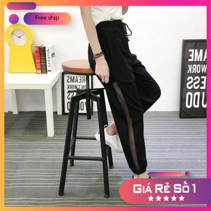 [FREESHIP EXTRA Quần Jogger Nữ Thể Thao Phối Lưới Hông Chất Sạn