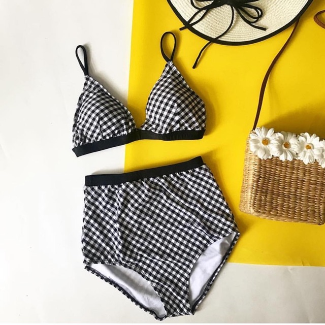 Bikini caro cạp cao đen siêu hot