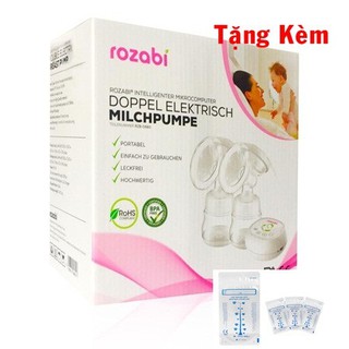 Máy hút sữa điện đôi kèm matxa 12 cấp độ Rozabi,tặng kèm 5 túi trữ sữa unimom