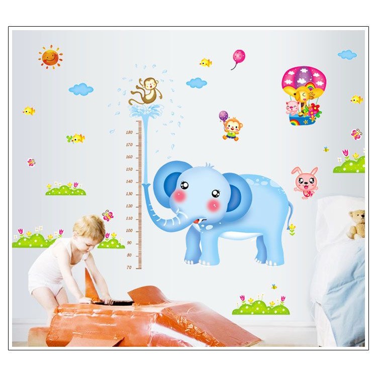 Decal dán tường Thước đo chiều cao voi to- PVC vinyl - DTD016