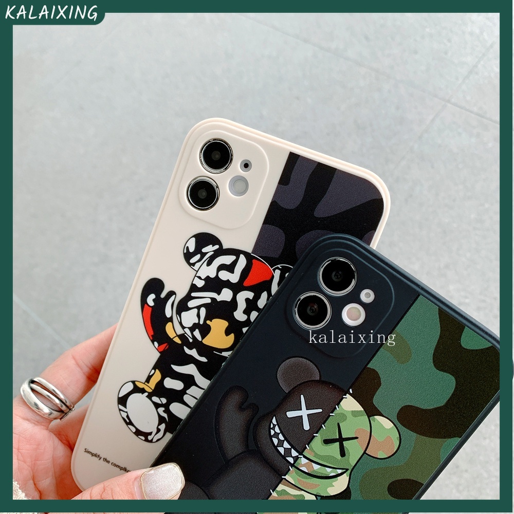 Ốp Điện Thoại Vuông Họa Tiết Rằn Ri Hình Gấu Cho iPhone 13 mini 13 12 11 ProMax Xs Max 7Plus 8Plus