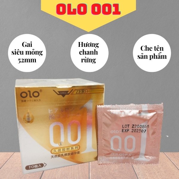 Bao cao su 0.01 OLO vàng, bao cao su siêu mỏng 0.01mm, Gai li ti hương chanh rừng 10 bcs - olo kéo dài thời gian quan hệ