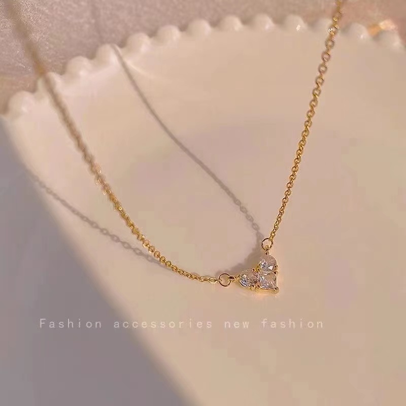 iF YOU Vòng cổ choker   mạ vàng mặt trái tim đính kim cương giả thời trang