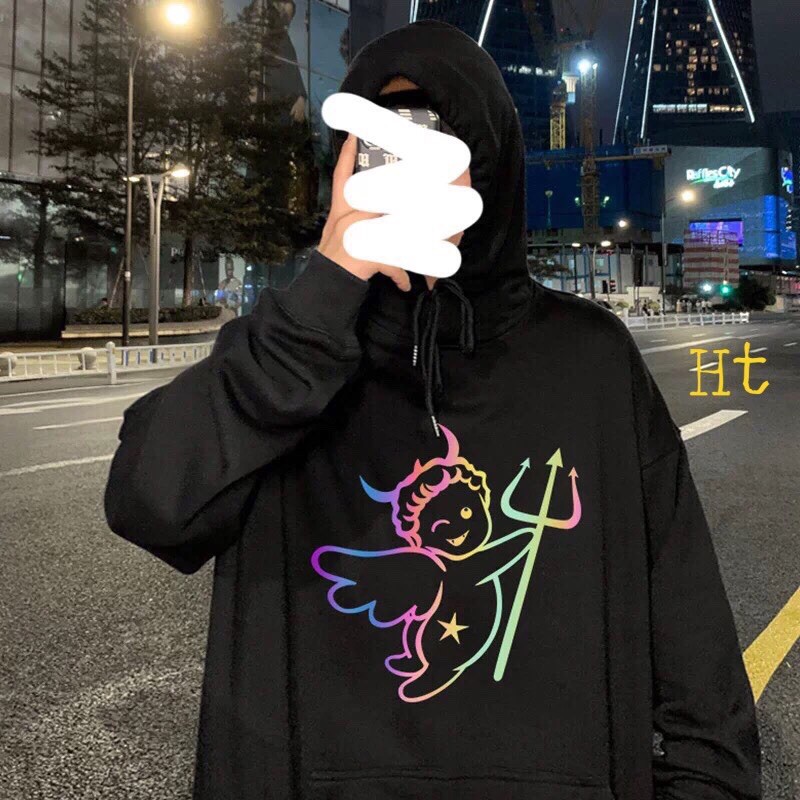 áo hoodie phản quang 7 màu in ác quỷ cầm khiên