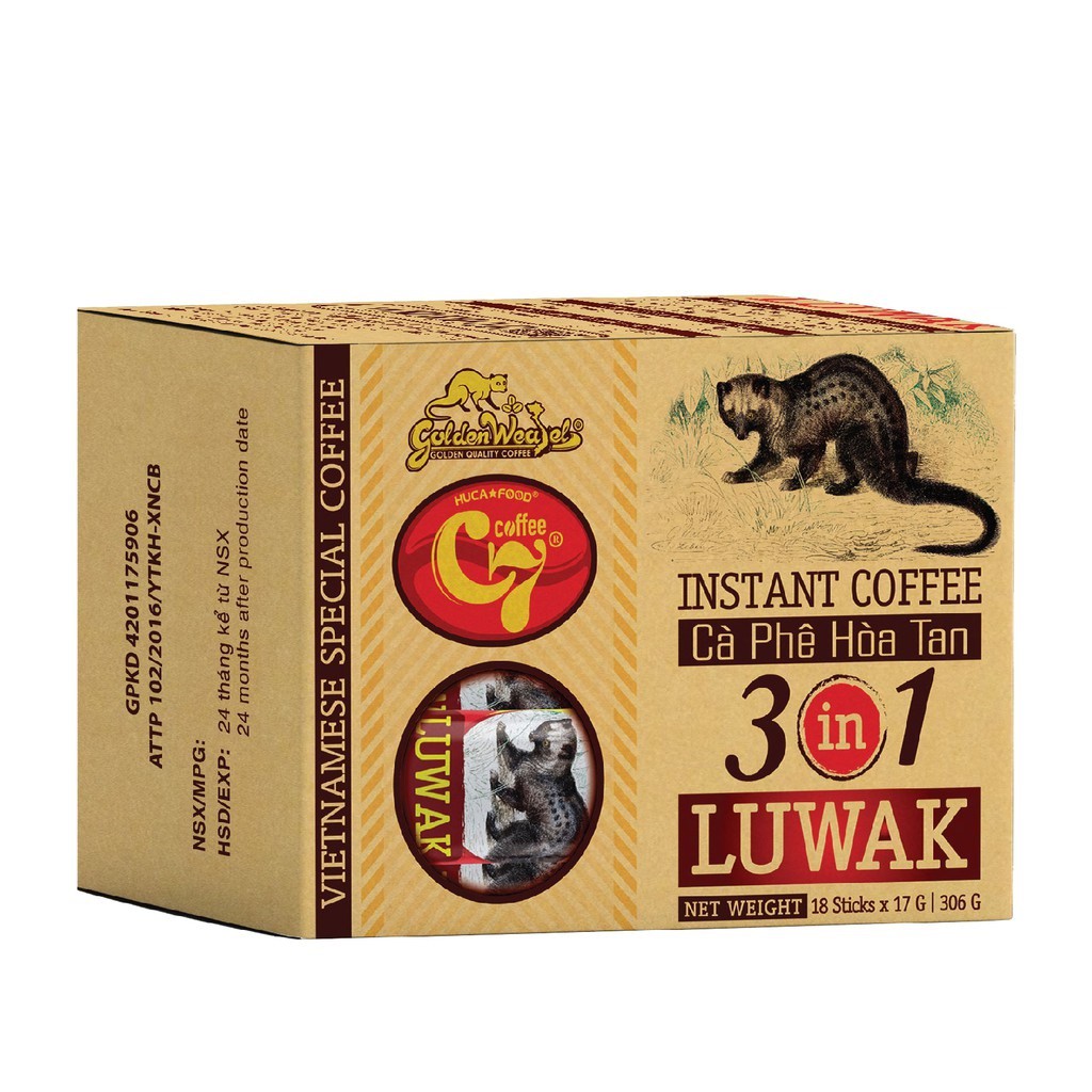 Cà phê Chồn hòa tan 3 trong 1 - Hộp Luwak bóng kính