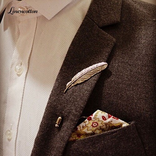 Men Retro Golden Leaf Feather Brooch Pins Collar Suit Stick Breastpin Lapel Pin