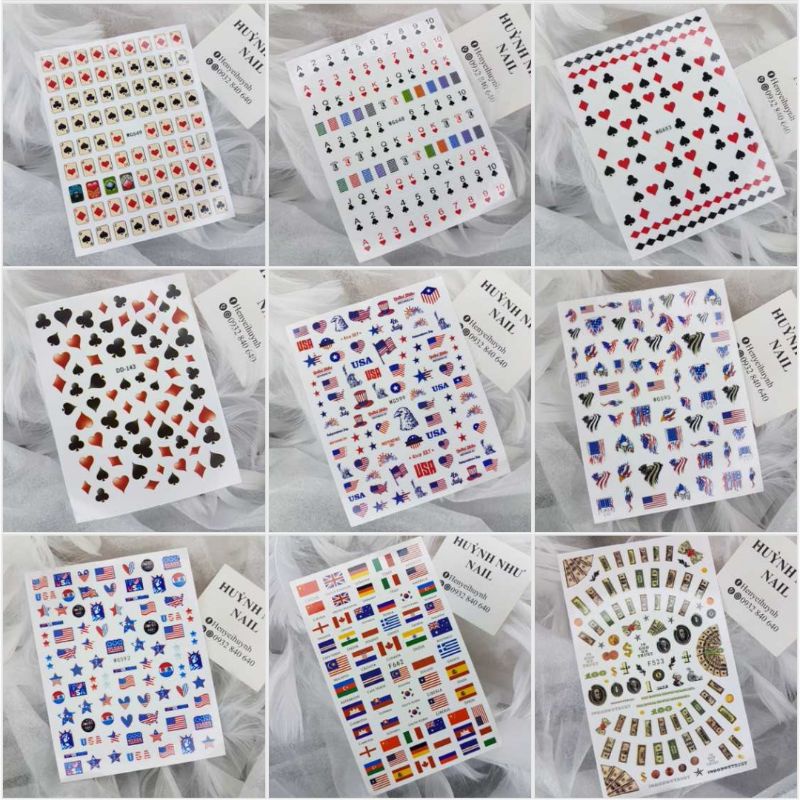 STICKER NAIL DÁN MÓNG MẪU LÁ BÀI-LÁ CỜ- ĐÔ LA SIÊU HOT