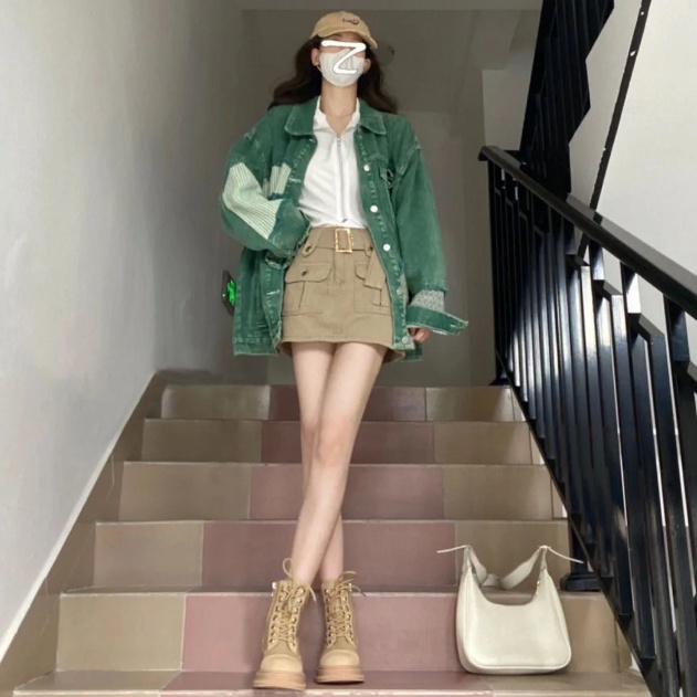 Áo Khoác Denim Dáng Rộng Thời Trang Mùa Thu Cho Nữ