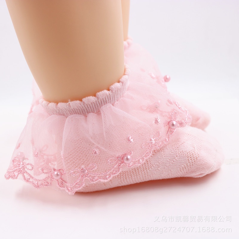 Vớ Ren Lưới Mỏng Đính Ngọc Trai Phong Cách Công Chúa Cho Bé Gái 0-7 Tuổi
