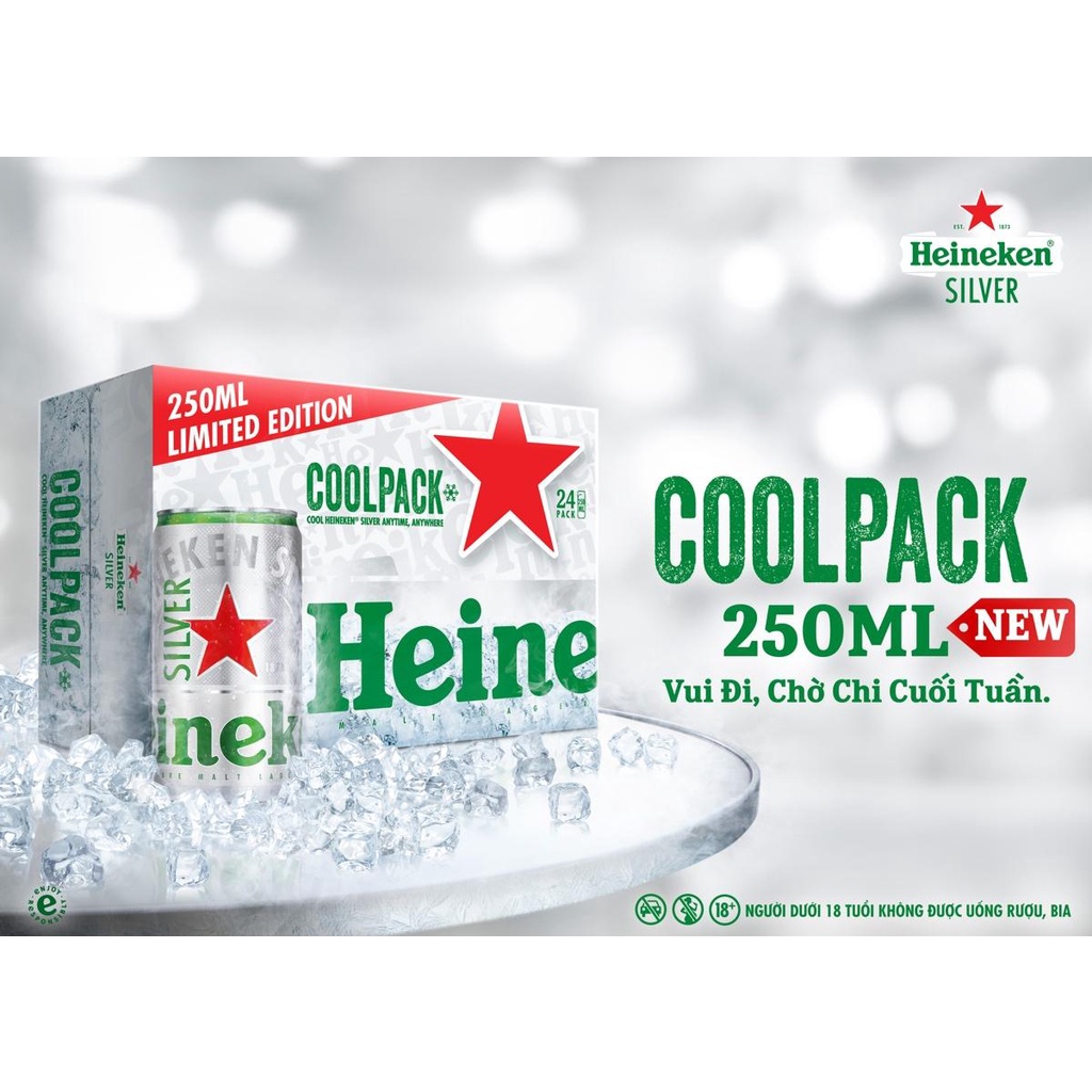 Thùng 24 Lon Bia Heineken Silver 250ml - Heineken Bạc 250ml/Lon Date Luôn Mới