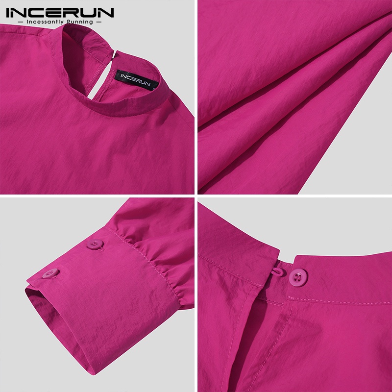 Áo sơ mi INCERUN màu trơn tay phồng dài thời trang phương Tây cho nam