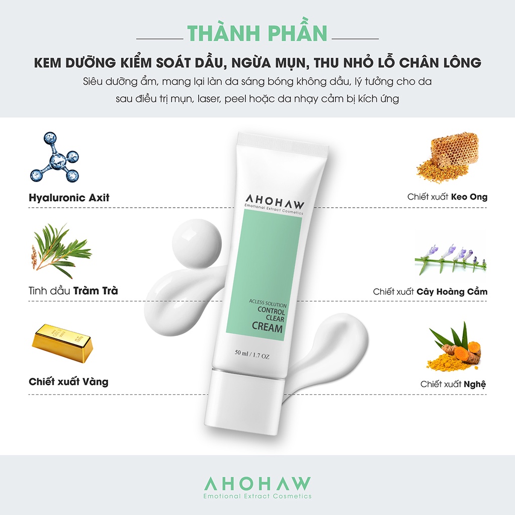 Kem dưỡng dưỡng ẩm, giảm mụn trứng cá Ahohawa Acless Solution