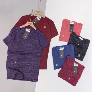 Áo cotton trơn màu, cổ tim, BSK