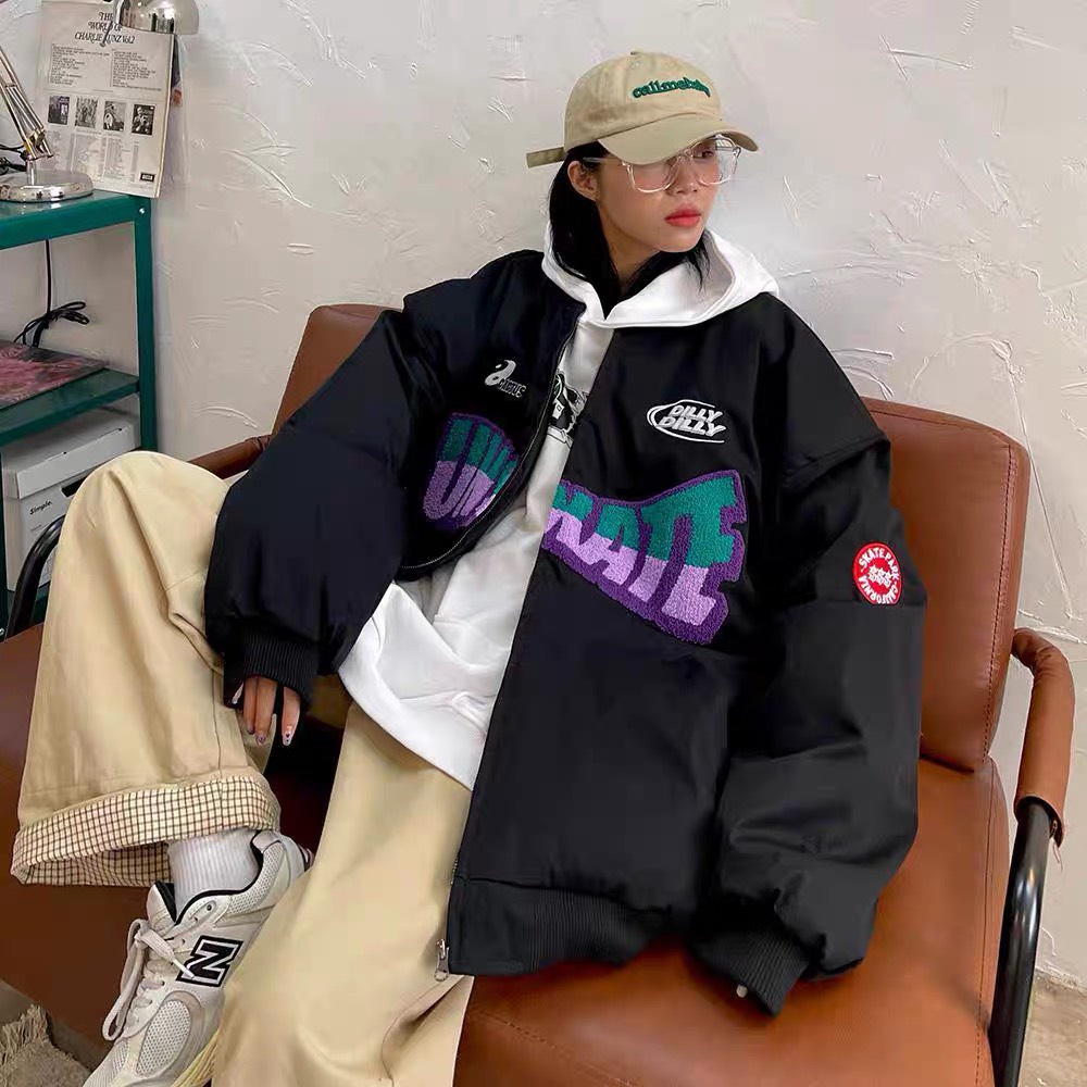 Áo khoác phao dáng bomber in thêu chữ UNIVERSAL form unisex hàng Quảng Châu A4307N Nhung Nhớ