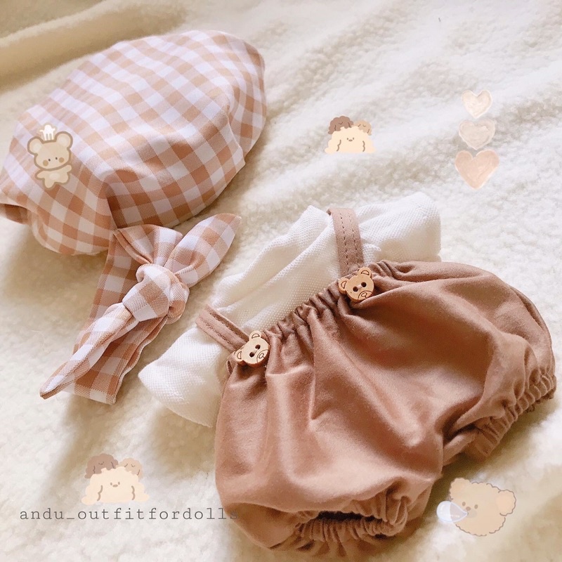 Set Caro Yếm - outfit quần áo cho búp bê doll 15cm  20cm